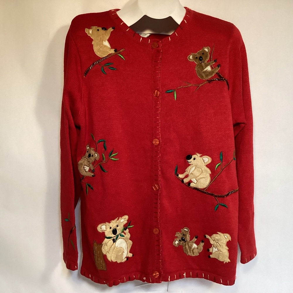 Quacker Factory Koala Bear Cardigan Sweater  Women’s size Medium